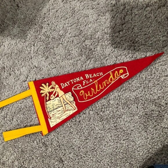 Antique Other - 1950s Antique Daytona Beach Florida Pennant Flag 12"